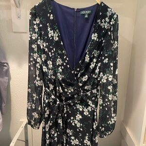 Ralph Lauren Black and Green Floral Long Sleeve Dress